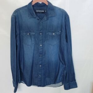 Calvin Klein Jeans Men's Casual Denim Shirt - Dark Blue 100% Cotton